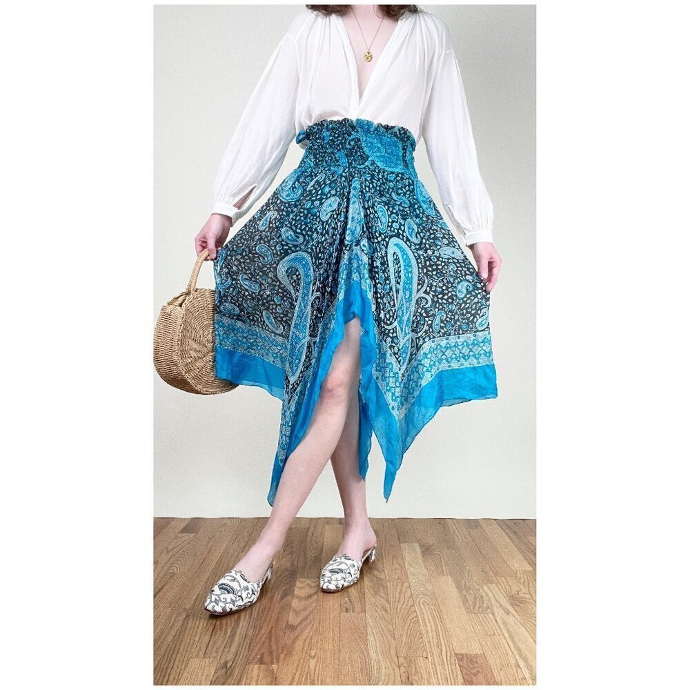 Vintage 100% Silk Y2K 90s Floral Print Midi Skirt Tunic Top Boho Hippie Bohemian